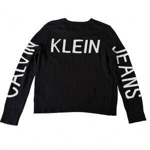 Calvin Klein Jeans Black Logo Knit Sweater Women’s L Y2K Spell Out Sleeve Back